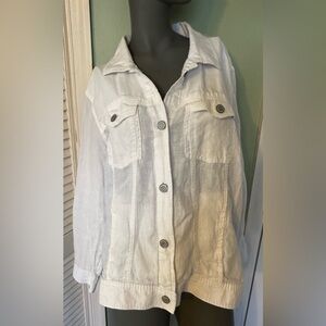 Jones and Co New York White  100% Linen Jacket Airy Casual Coastal Beachy 1X